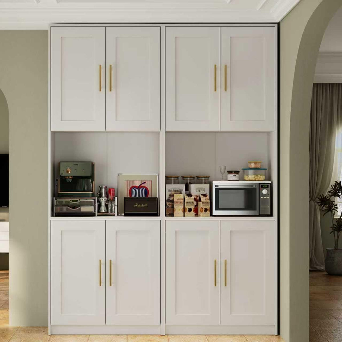 85" Kitchen Storage Cabinets,Corner Pantry Cabinet,Tall Bathroom Cabinet,Farmhouse Storage Cabinet with Countertops Suitable for Apartments/Dining Room/Small Spaces (2, White, 85" H)