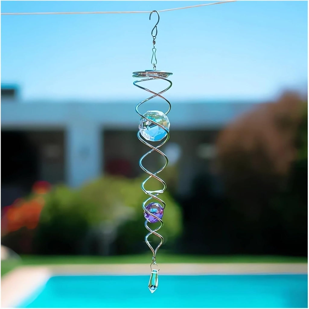 Decorative Spiral - 2024 New Gazing Ball Spiral Tail Wind Spinner Stabilizer, Spinfinity Designs Hanging Kinetic Wind Spinners Decorative Spiral Crystal Sun Catchers Rainbow Maker (Purple, 12in)