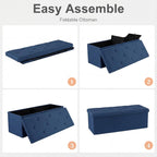 Sweetcrispy 43 Inch Folding Storage Ottoman Bench, Ottoman with Storage | Large Hidden Storage Chest with Padded Seat, Foot Rest Stool, End of Bed Bench for Bedroom, Living Room, Linen Fabric, Blue