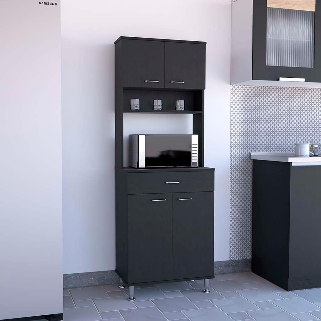 Della 60 Kitchen Pantry with Countertop, Closed & Open Storage -Black