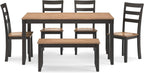 Signature Design by Ashley Gesthaven 6-Piece Dining Table Set with Bench | Two-tone casual style, Durable mango veneer top, Includes 4 ladderback chairs & 1 space-saving under-table bench