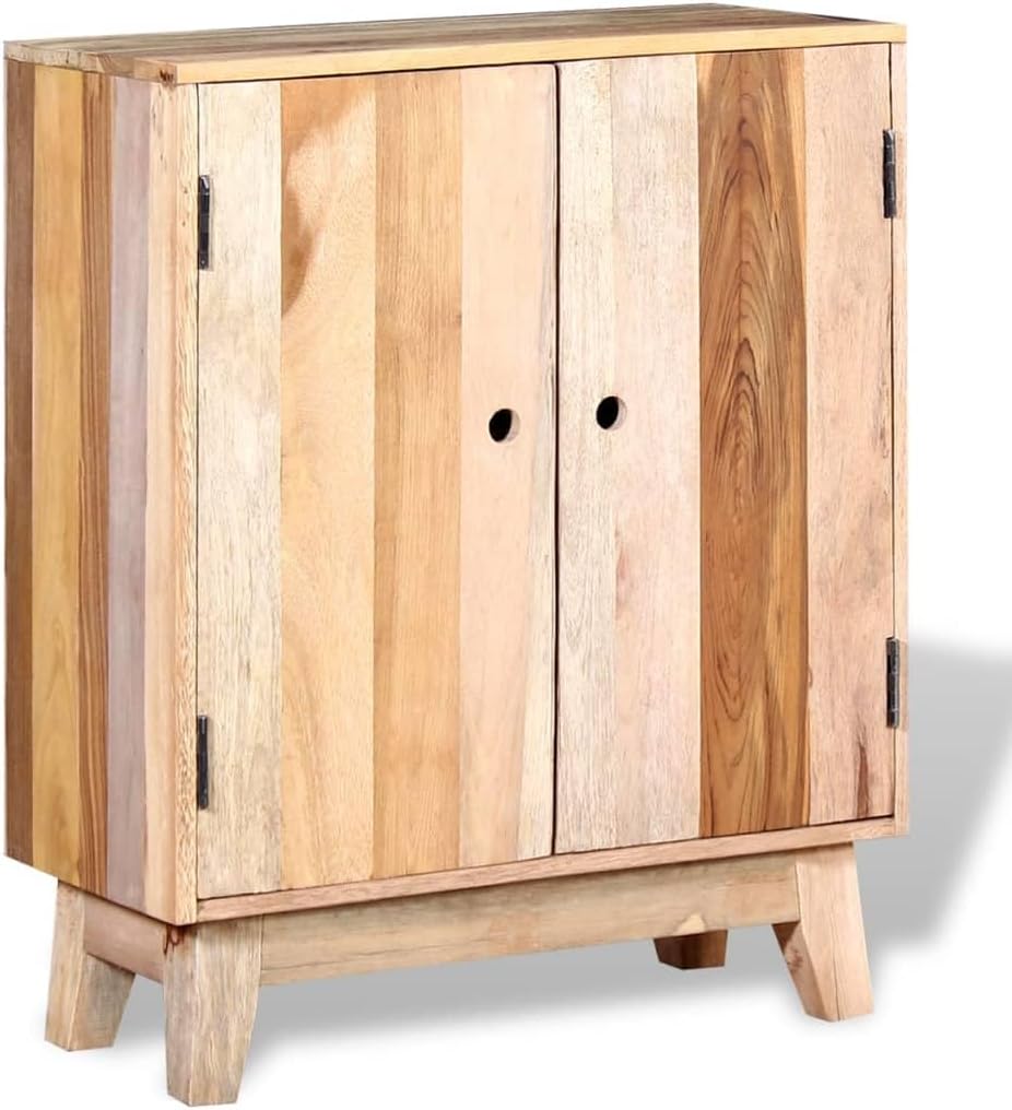 Retro Solid Reclaimed Wood Sideboard with Ample Storage, Handmade Craftsmanship and Durable Lacquered Finish in Warm Brown and Beige Tones for Living Room Dining Room Bedroom