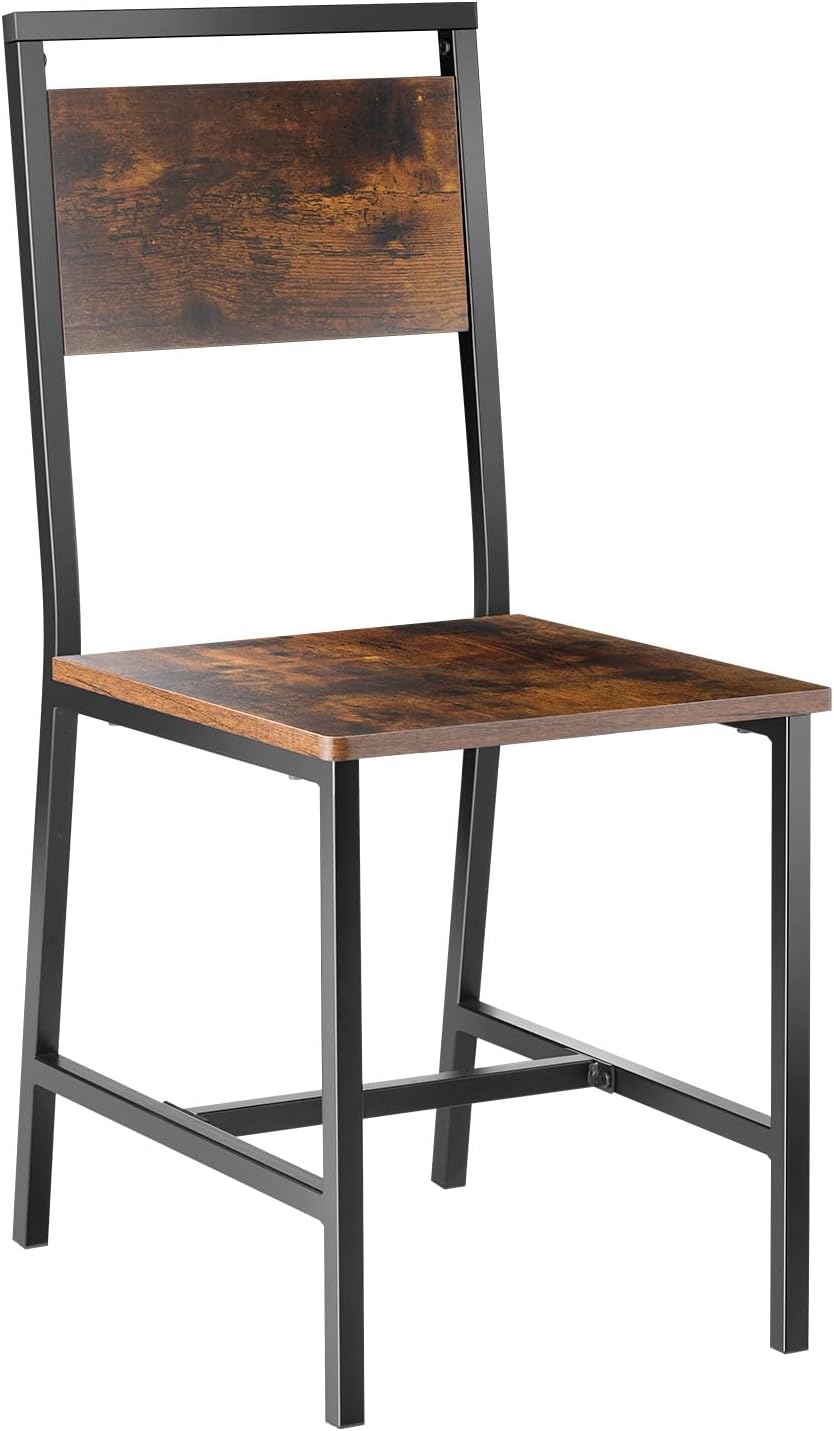 VEVOR Dining Chairs Set of 2, Wooden Chairs with Metal Frame and Backrest, Easy to Assemble Leather Side Chair, Modern Farmhouse Walnut Chair for Kitchen Living Room, Rustic Brown and Black