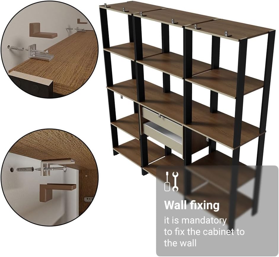Madesa Kitchen Pantry Storage Rack with 2 Drawers and Open Shelves 74" L Multiuse Modular Cabinet for Kitchen Organization - Black/Brown