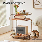 3 Tier Side Table with Glass Desktop TV Tray End Table with Storage Shelf and Wheels Storage Cart for Living Room Space Saver