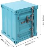 Side Table, Industrial Wind Container Cabinet Iron Bedside Table with Combination Lock, Industrial Style Container Cabinet Iron End Tables Nightstand for Bedroom Living Room (Blue)