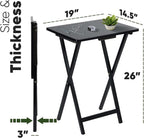 PJ Wood - Folding TV Tray Table Set of 2 - Black Collapsible Snack Tables | Solid Rubberwood Construction, Fully Assembled, 19.09 x 14.57 x 25.98 in, Cross Base Glide Feet, Storage Rack Included, 5 lb