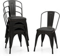 GIANTEX Metal Dining Chairs Set of 4, Stackable Armless Kitchen Side Chair with Detachable Backrest & PU Leather Padded Seat, Modern Dinette Chairs for Dining Room, Cafe, Restaurant, Bar (Black)