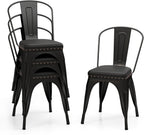 GIANTEX Metal Dining Chairs Set of 4, Stackable Armless Kitchen Side Chair with Detachable Backrest & PU Leather Padded Seat, Modern Dinette Chairs for Dining Room, Cafe, Restaurant, Bar (Black)