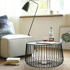 Round Side Table with Storage Shelf, Industrial Accent Furniture with Steel Frame, Fully Assembled, Modern Accent Side End Table for The Living Room and Bedroom(Gold,Small)