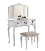Poundex PDEX-F4094 Bobkona Susana Tri-Fold Mirror Vanity Table with Stool Set, Bobkona, White