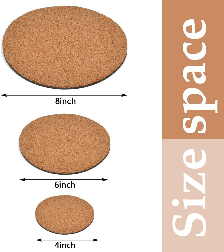 10Pcs Cork Plant Mat Round Cork Plant Coasters 4/6/8 Inch DIY Corks Pad Plants Plate Pad for Gardening, Indoor and Outdoor Pots, DIY Craft Project