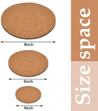 10Pcs Cork Plant Mat Round Cork Plant Coasters 4/6/8 Inch DIY Corks Pad Plants Plate Pad for Gardening, Indoor and Outdoor Pots, DIY Craft Project