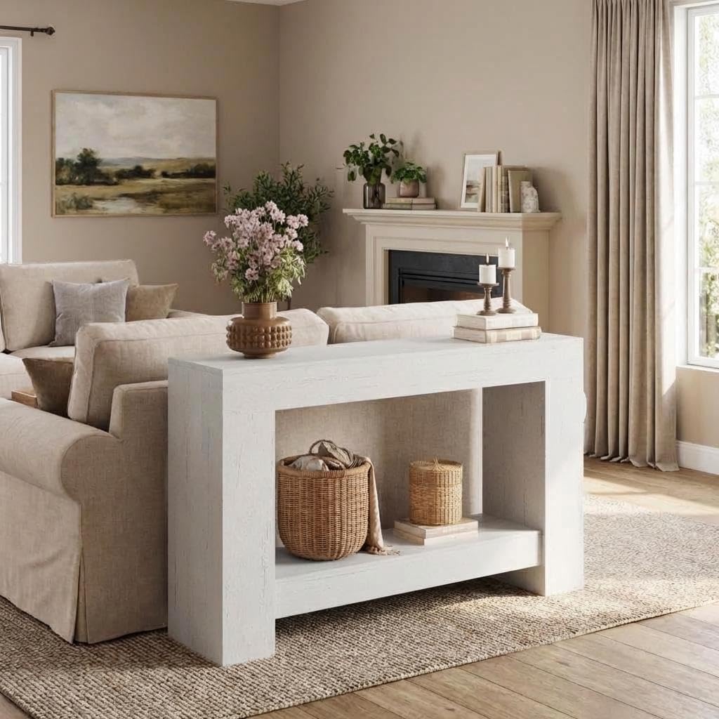 GAOMON 47" Farmhouse Console Table for Entryway - 2-Tier Storage Shelf, Rectangular Sofa Table for Living Room & Hallway, Heavy-Duty Accent Table Behind Couch