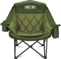 Overmont Oversized XL Camping Chair for Adults - 500lbs Support Heavy-Duty Padded Folding Chair with Side Pocket Cup Holder Cooling Bag for Outdoor Sports Garden Beach Fishing Lawn Green