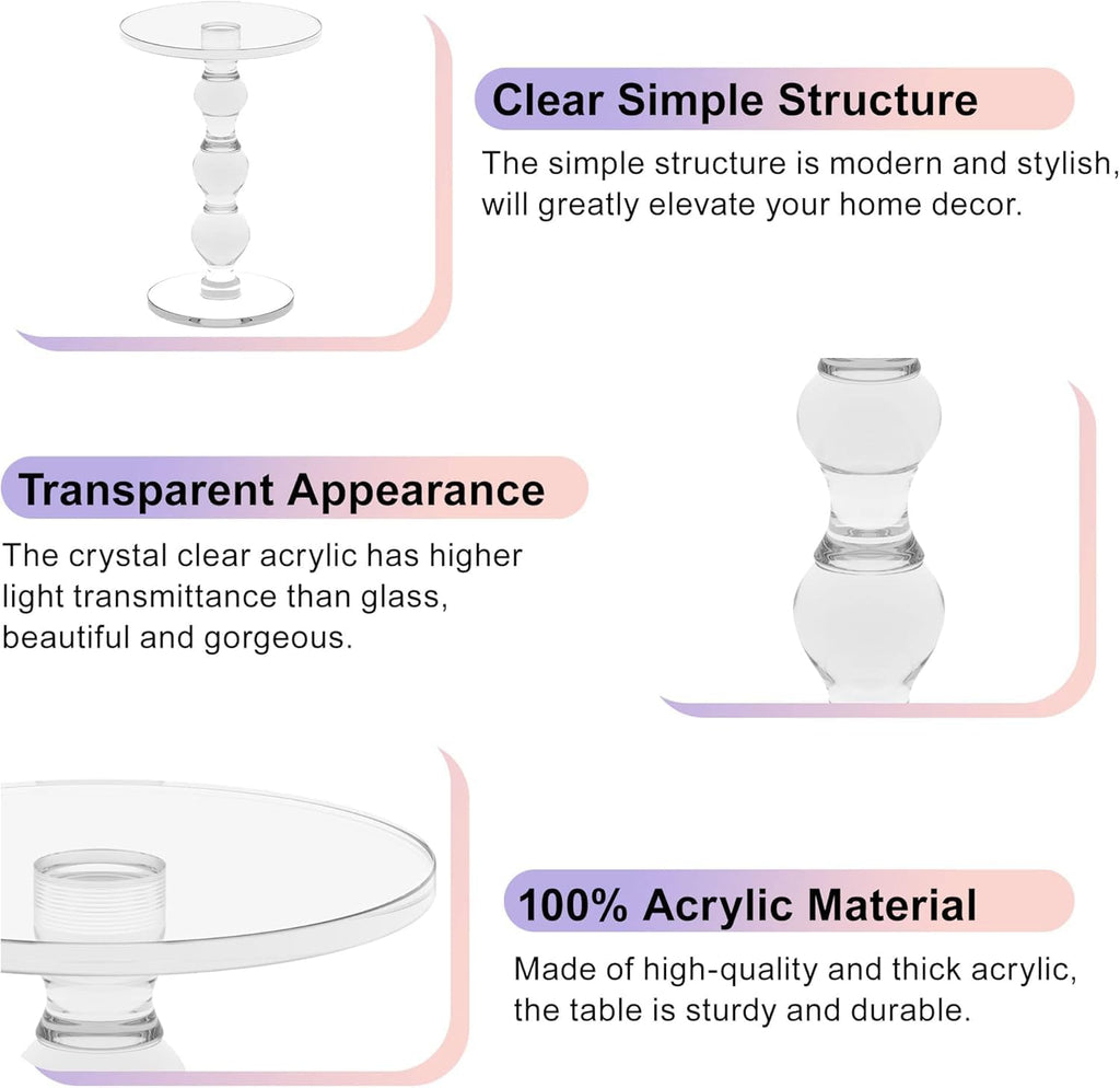 Acrylic End Table Set of 2, 16" x16" x 23" Modern Pedestal Acrylic Side Table, Clear Round Martini Table for Living Room Bedroom Small Spaces