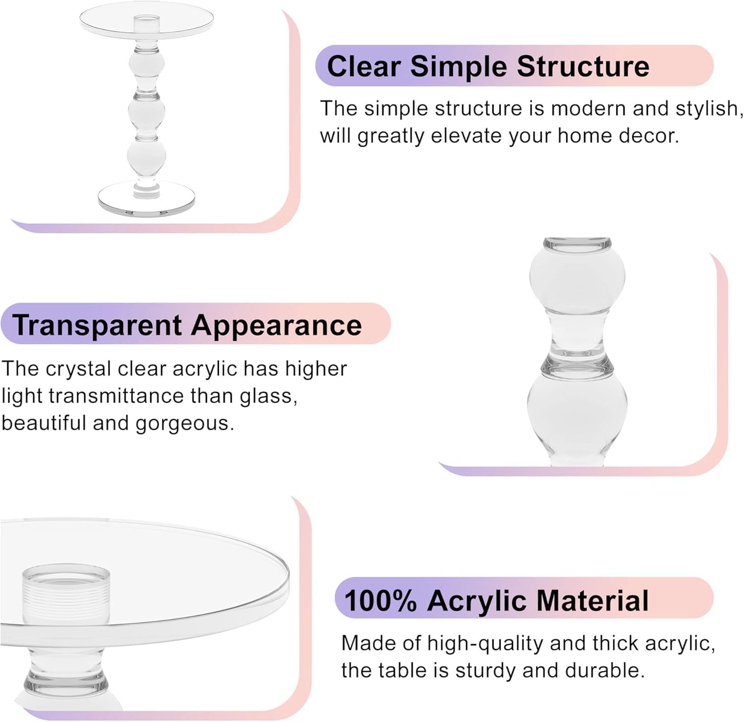 Acrylic End Table Set of 2, 16" x16" x 23" Modern Pedestal Acrylic Side Table, Clear Round Martini Table for Living Room Bedroom Small Spaces