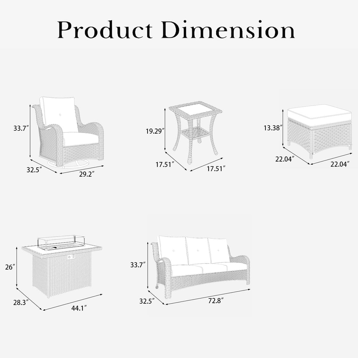LayinSun 10 Pieces Outdoor Patio Furniture Set with Fire Pit Table, Rattan Wicker Sectional Swivel Rocker Chairs Sets with Ottomans, Swivel Glider Chairs and Coffee Table
