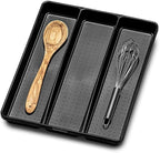 madesmart Classic 3-Compartment Plastic Utensil Tray for Drawers, Multipurpose Storage Tray Drawer Organizer, Carbon Large
