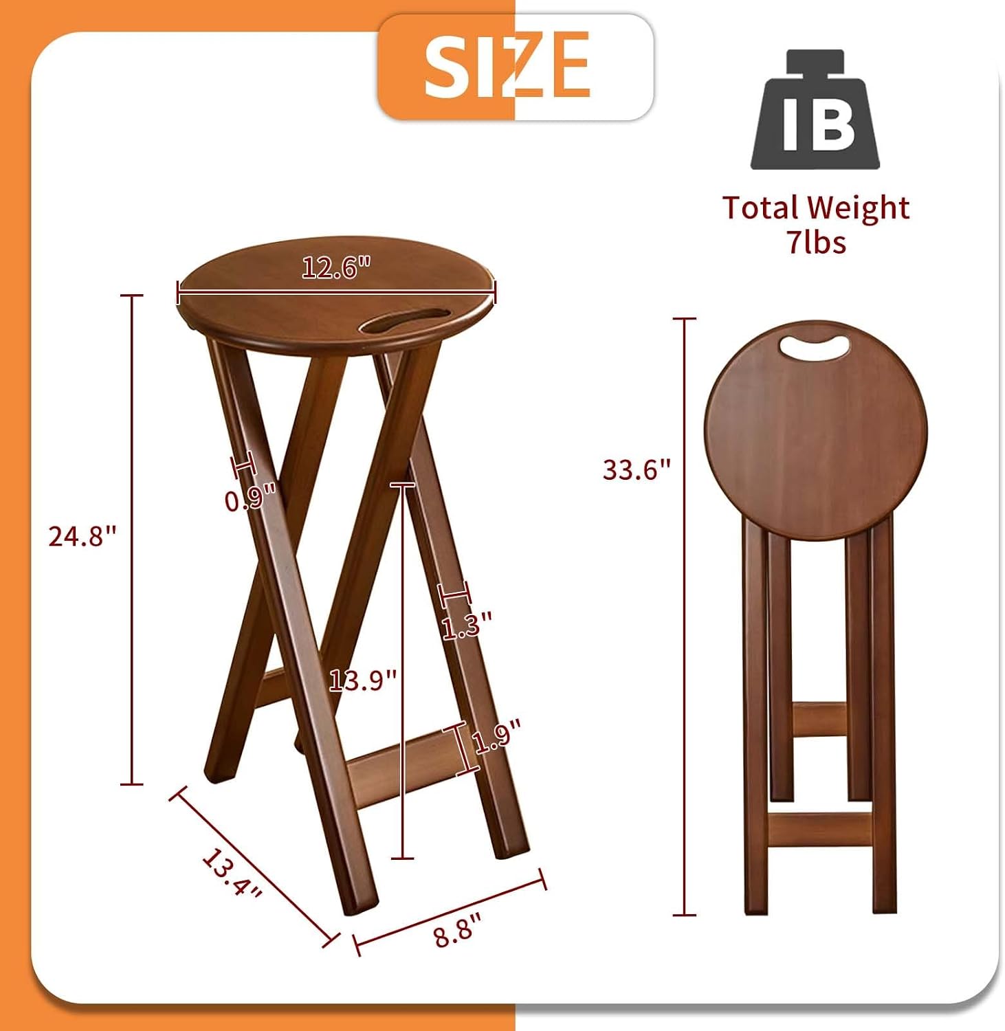 Folding Bar Stool 24.8 Inches Foldable Kitchen Bar Stool for Adults Counter Height Barstools Backless Folding High Stools for Outdoor Kitchen Island with Handle and Chair Cushion (1)