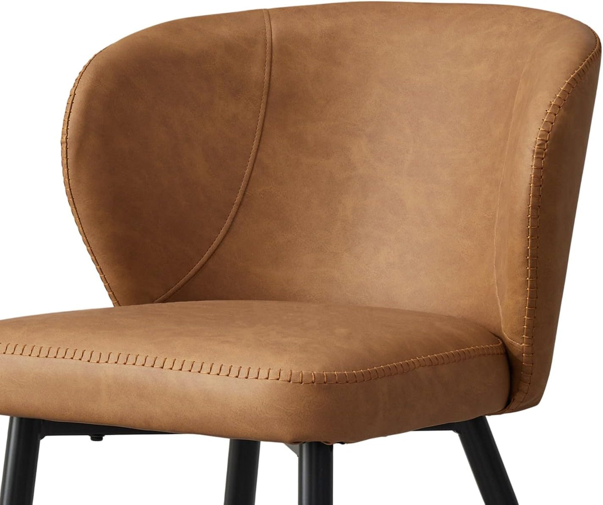 Brown Dining Chairs Set of 6, Modern Dining Chairs with Cushion Seat and Sturdy Metal Legs, Faux Leather Chair for Kitchen, Living Room