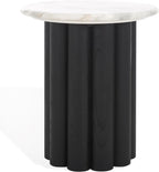 SAFAVIEH Couture Collection - Roxiella Black Solid Wood & Round Marble Top Accent Table, Pedestal Design, Sculptural Modern Side Table (SFV9732B)