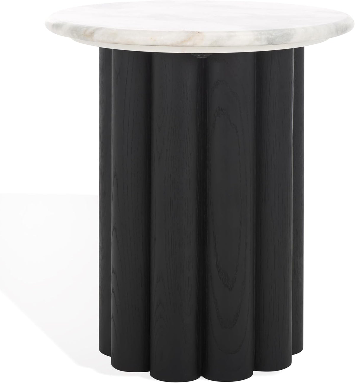SAFAVIEH Couture Collection - Roxiella Black Solid Wood & Round Marble Top Accent Table, Pedestal Design, Sculptural Modern Side Table (SFV9732B)