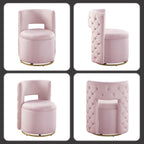 Swivel Chair with Storage for Living Room, Round Velvet Vanity Chair with Tufted Button Back, Pillow Included (Pink)