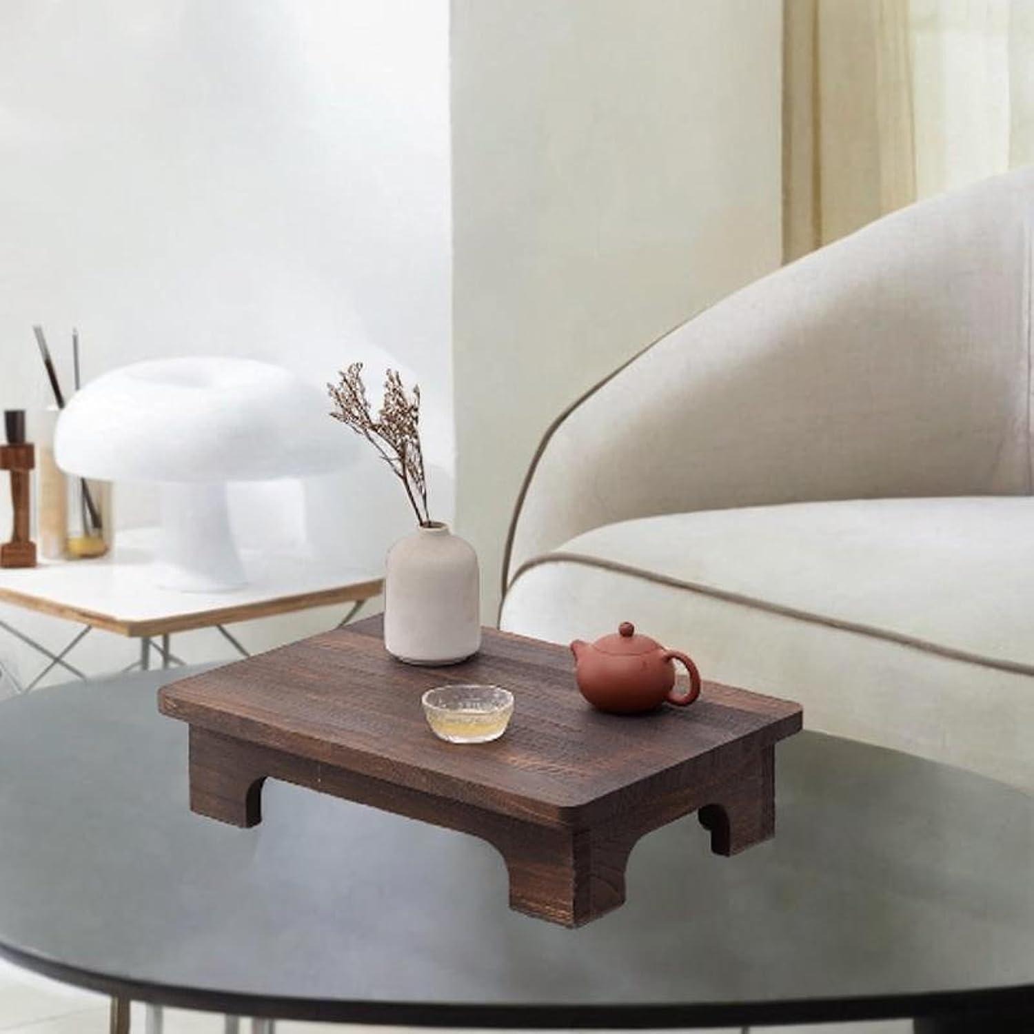 Low Wooden Tea Table, Elegant, Stable, Minimalist Stool, Lightweight Floor Table, Compact for The Windowsill in The Room, Brown, 40x28x10cm