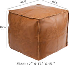 Faux Leather Unstuffed Pouf Ottoman, Square Pouffe Footstool Storage Stool, Pouf Sleeve Without Stuffing, Foot rest Suitable for living Room,Bedroom or Balcony（Size：17"D x 17"W x 15"H)No Filler