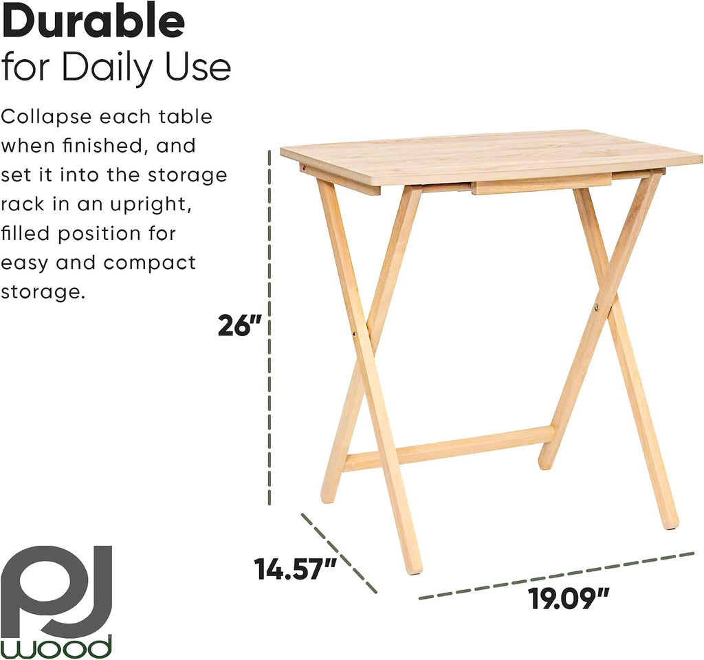 PJ Wood XL Oversize Tray Table, Natural Wood, 5-Pack | 33.2 lb Capacity, Rectangular Shape, Foldable Design, Space-Saving Storage