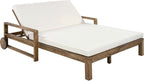 Merax Acacia Wood Outdoor Daybed Sofa, Farmhouse Patio Sun Lounger with Adjustable Backrest, High-Density Cushions & Removable Wheels, Weather Resistant for Garden, Poolside, Backyard, Beige
