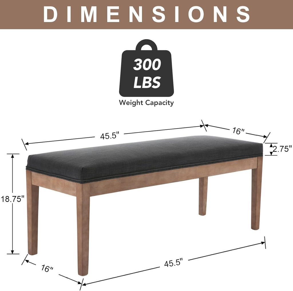 chairus Linen Upholstered Entryway Bench Dining Table Benches Farmhouse Shoe Bench Seat for Hallway Bedroom End of Bed Vintage 45.5" Wooden Leg Benches for Kitchen Restaurant Window, Charcoal