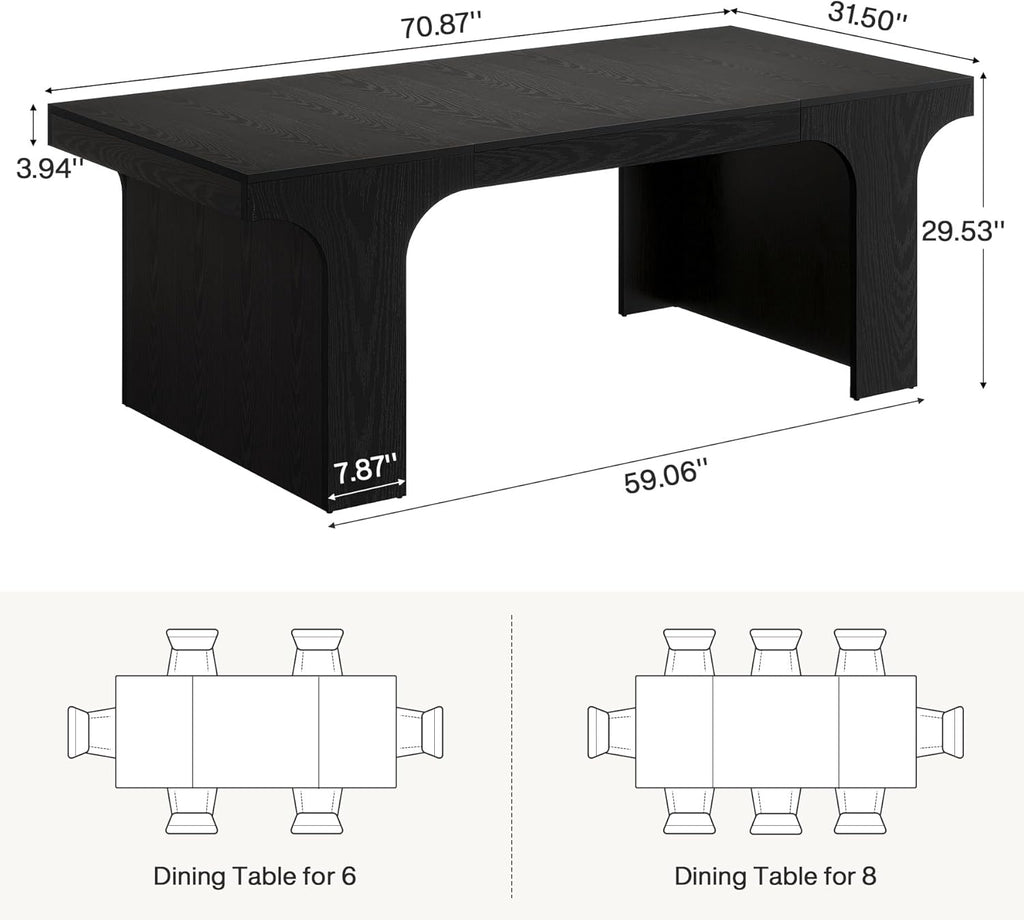 Tribesigns 71" Large Dining Table for 6-8, Farmhouse Kitchen Table, Rectangular Dining Table with Sturdy Reinforced Metal Frame and Curved Legs for Kitchen & Dining Room