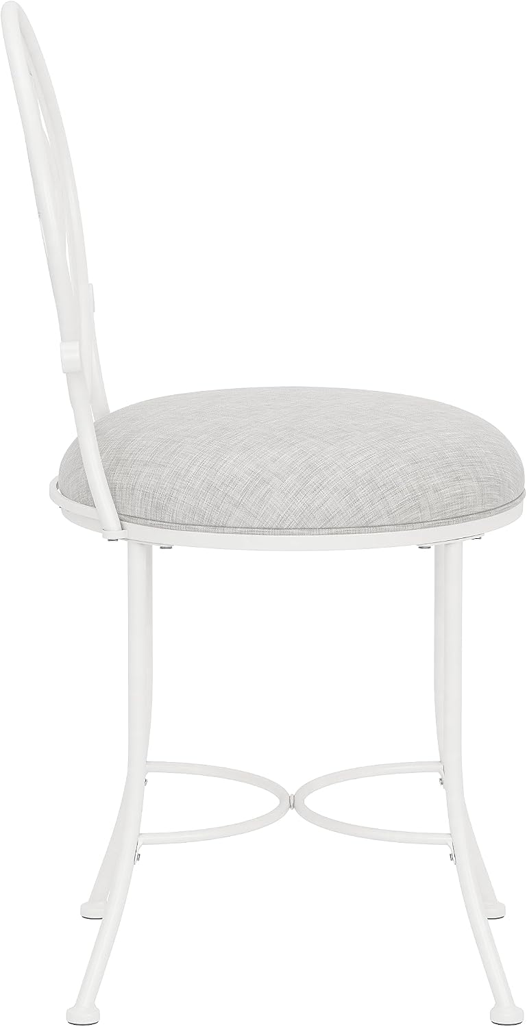Hillsdale Marsala Metal Vanity Stool with a Circular Geometric Back Design, Off White