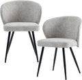 Dining Chairs Set of 2, Mid Century Modern Kitchen Chairs with Leather Cushion & Metal Legs, Upholstered Dining Room Chair with Curved Backrest for Home Kitchen, Grey