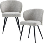 Dining Chairs Set of 2, Mid Century Modern Kitchen Chairs with Leather Cushion & Metal Legs, Upholstered Dining Room Chair with Curved Backrest for Home Kitchen, Grey