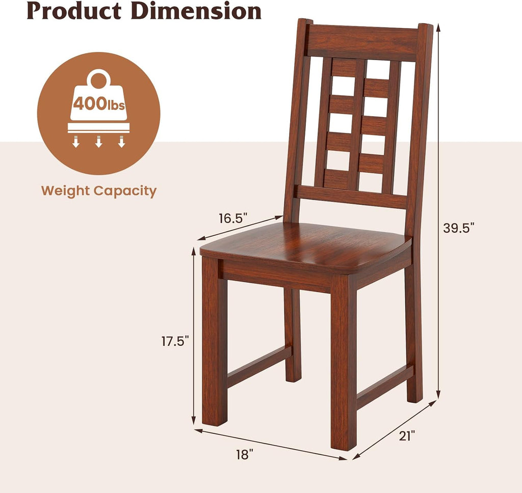 GIANTEX Wooden Dining Chairs Set of 2, Kitchen Chair w/Solid Rubber Wood Frame, High Hollowed Backrest, Wide Seat, 400 LBS Load, Farmhouse Side Chairs for Kitchen, Dining Room, Living Room