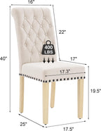 adochr Dining Chairs Set of 2, Linen Armless Parsons Chairs,Beige | Wooden Legs&Tufted Buttons, Upholstered Dining Room Chair for Kitchen/Dining/Living Room