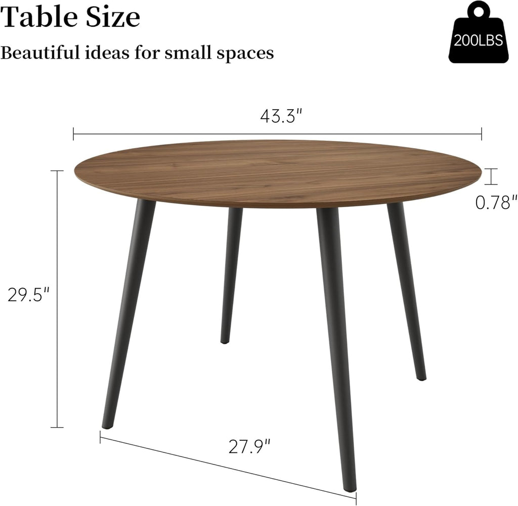 HIPIHOM 43.3 Inch Walnut Round Dining Table for 4, Space-Saving Dinette Perfect for Kitchen Dining Living Room(Walnut Table)