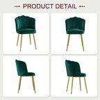 VECELO Velvet Dining Chairs Set of 4, Modern Upholstered Kitchen Chairs with Thick Cushions, Curved Padded Backrest and Metal Legs, for Kitchen, Dining Room, Living Room, Green