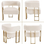 Modern Barrel Accent Chairs Set of 2, Living Room Side Chairs with Golden Metal Legs, Soft Velvet Reading Armchairs for Bedroom, Upholstered Club Chairs for Reception Room/Office, Ivory