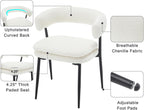 Shunzhi White Upholstered Dining Chairs Set of 6 Modern Barrel Boucle Fabric Dining Room Chairs Comfy Kitchen Chairs Chenille Armless Side Chair with Curved Back for Living Room/Restaurant