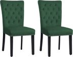 adochr Velvet Dining Chairs Set of 2, Parsons Kitchen Chair, Green | Wooden Legs & Nailed Trim, Upholstered Dining Room Chairs 350 LBS Capacity