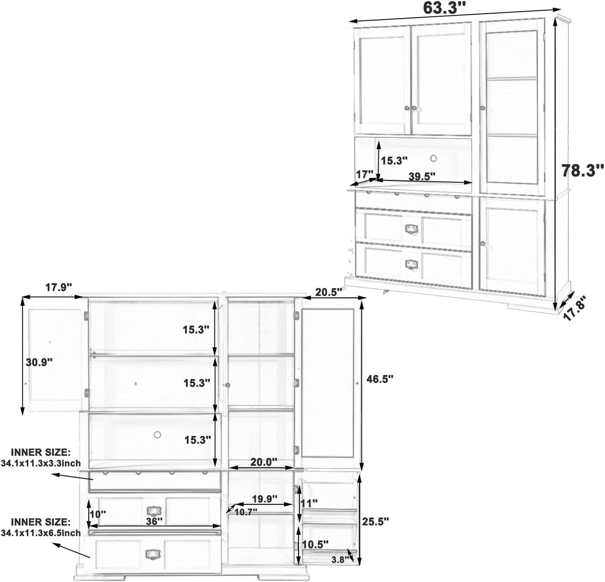 LUMISOL 78" Tall Kitchen Pantry Cabinet with Hutch and Drawers, Modern Kitchen Hutch with Door Shelf and Adjustable Shelves, Large Food Pantry Storage Cabinet for Kitchens,Dining Room, Blue