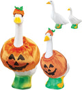 Fox Valley Traders Gaggleville Goose Pumpkin Bundle, Includes One Large 23" White Goose, One Baby 17" White Goose and Two Outfits - One Baby & One Large Pumpkin Goose Outfit Included