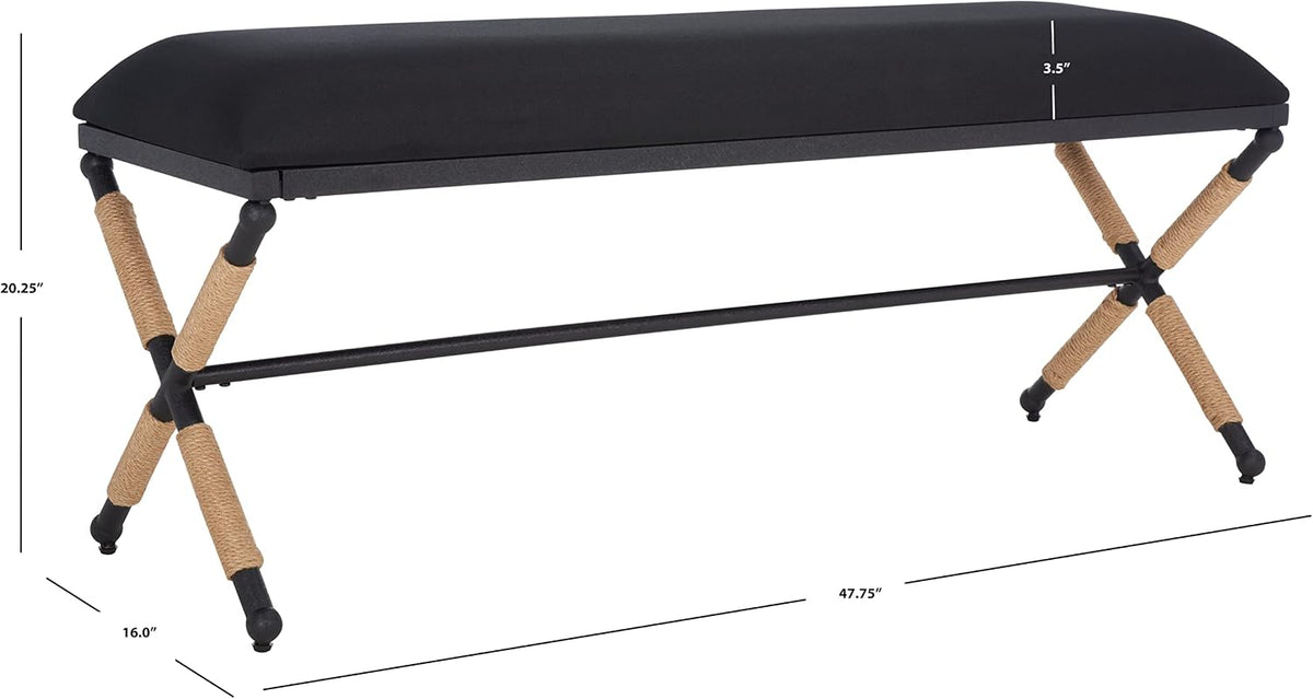 SAFAVIEH Couture Collection Carmelo Coastal Black Linen Hemp Wrapped Bench