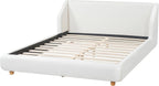 Christopher Knight Home Astry Boucle Upholstered Queen Size Bed Frame with Wingback Headboard, Modern Queen Bed Frame and Headboard, Wooden Slats Support, Easy Assembly, No Box Spring Needed, White