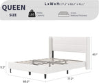 IDEALHOUSE Queen Size Bed Frame, Velvet Bed with Wingback Headboard, White