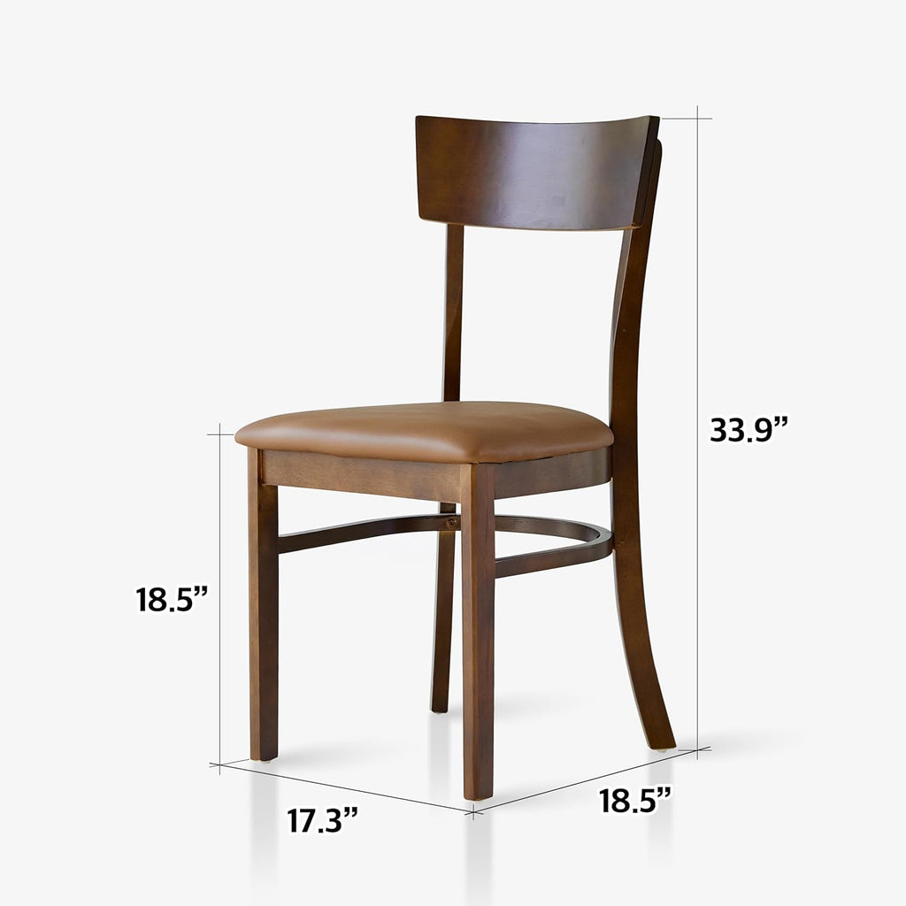 Livinia Mint Dining Chair Set of 2, Solid Malaysian Oak PU Leather Upholstered Cushion Seat, Straight Back Side Chairs (Walnut)